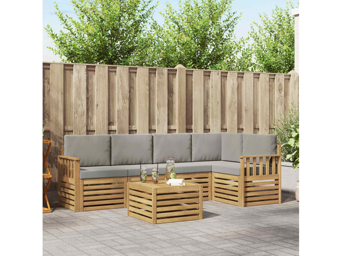 Vidaxl Conjunto De Sofás Para Exterior 6 Pcs Branco E Cinzento-claro