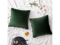 Rebe-fundas De Almohada De Terciopelo Con Pompones Verdes Oscuros 45x45cm Pack De 2 Decoración Navideña Sofá Coche