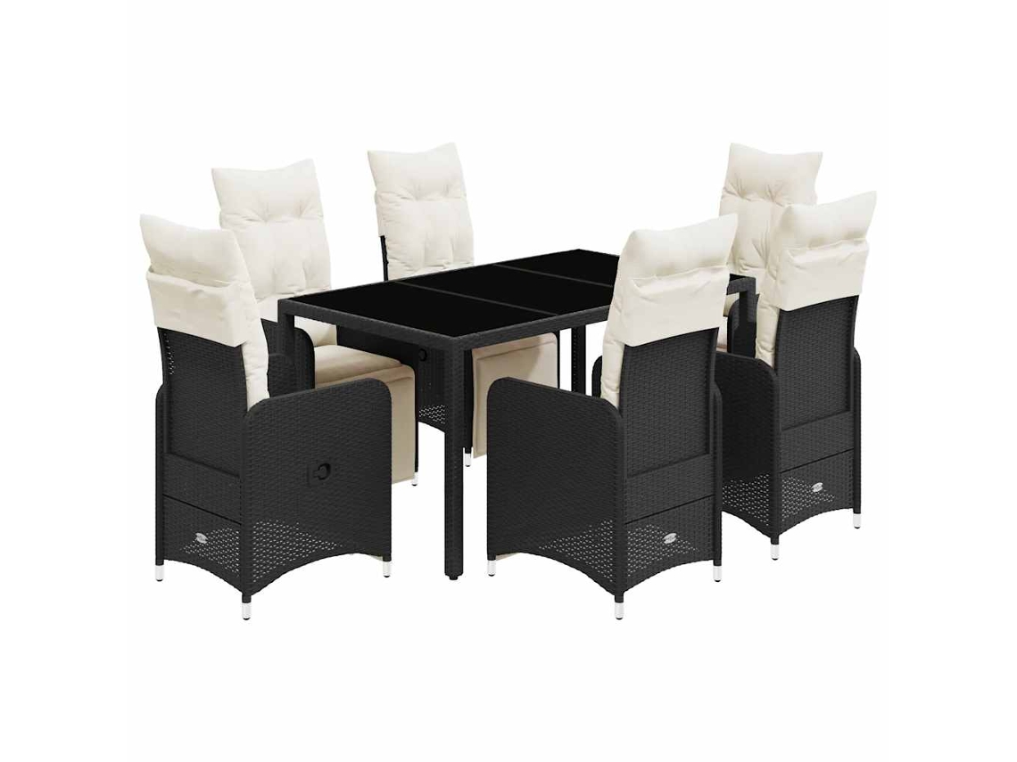 Conjunto de 7 Bistrôs para Jardim com Almofadões Vime Pe Preto MAISON EXCLUSIVE