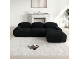 Sofá Modular Canto Preto, Sem Moldura, Veludo Cotelê, Apoios Largos, Pet-friendly.-kd