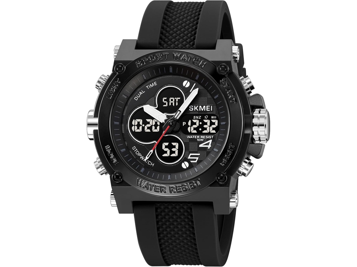 Lurelia Relógio Digital Desportivo, Visor Digital, Led, Cronómetro, Alarme, Data/calendário, 12/24h, Luminoso, Duplo Fuso/mostrador, 53 Mm, Borracha