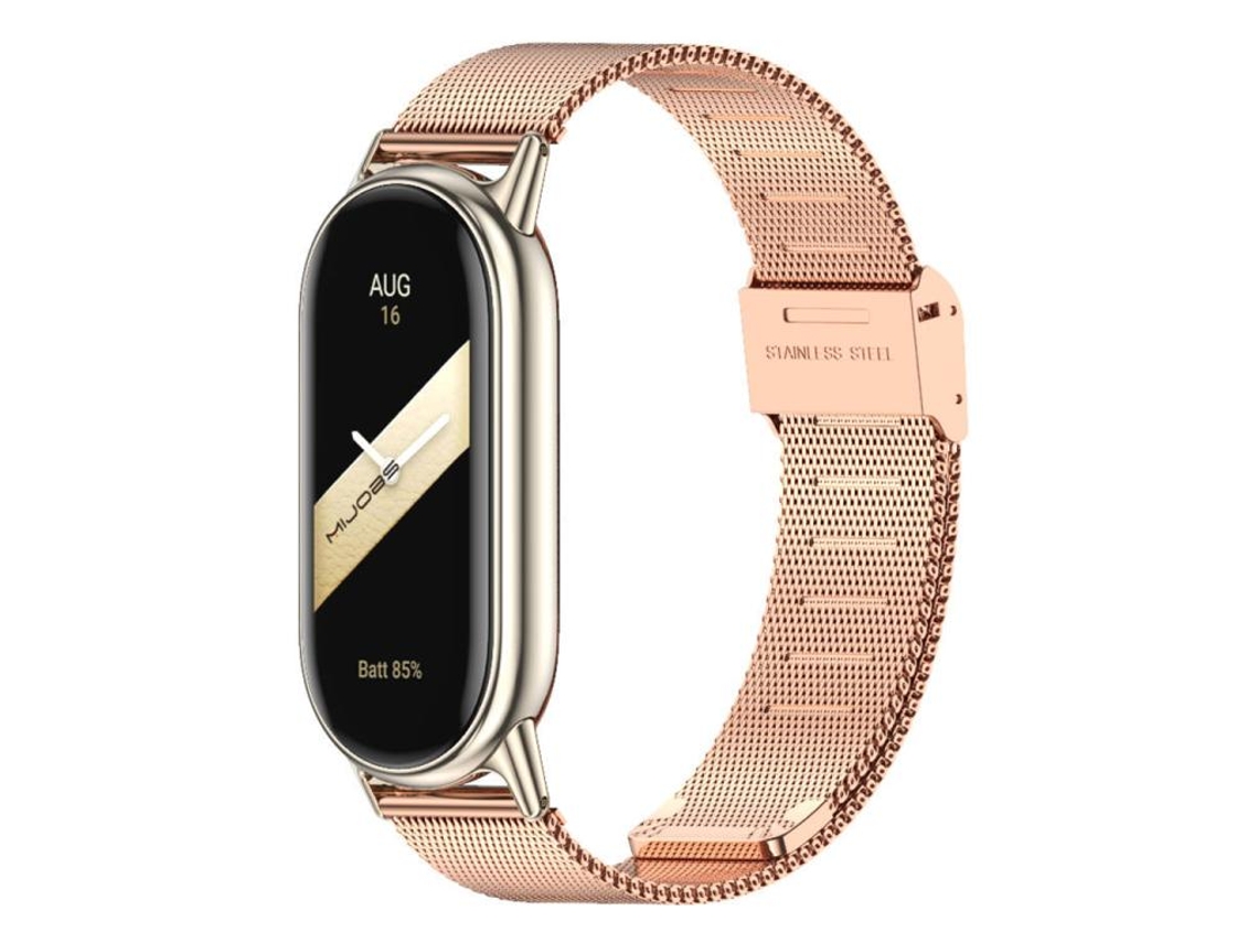Bracelete para Xiaomi Smart Band 10/9/8 Nfc Milan Metal com Fivela Relevo Ouro Rosa XIAOMOYU