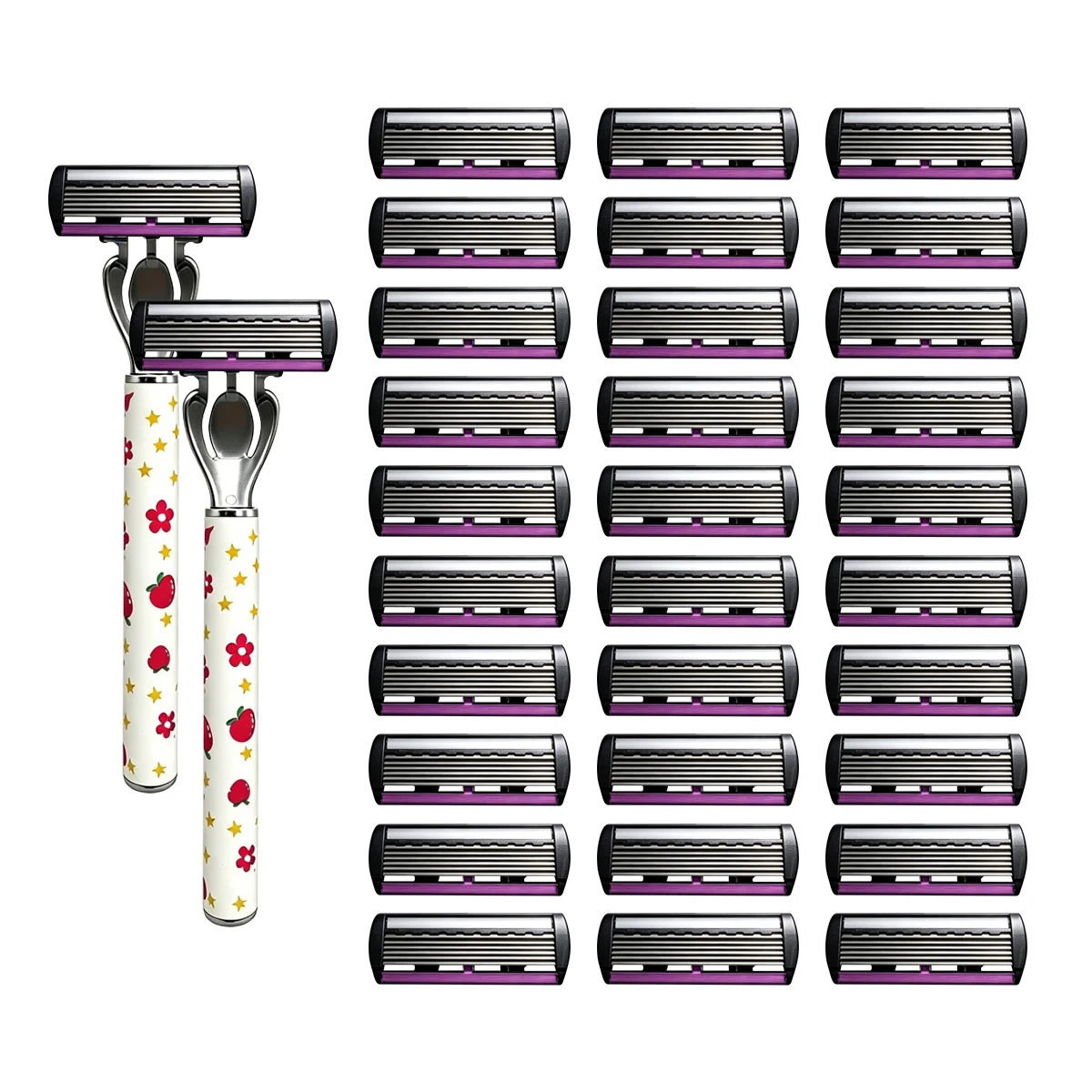 Aparelho De Barbear Manual Com Padrão De Morango, 6 Lâminas De Precisão E Cabeça Substituível.