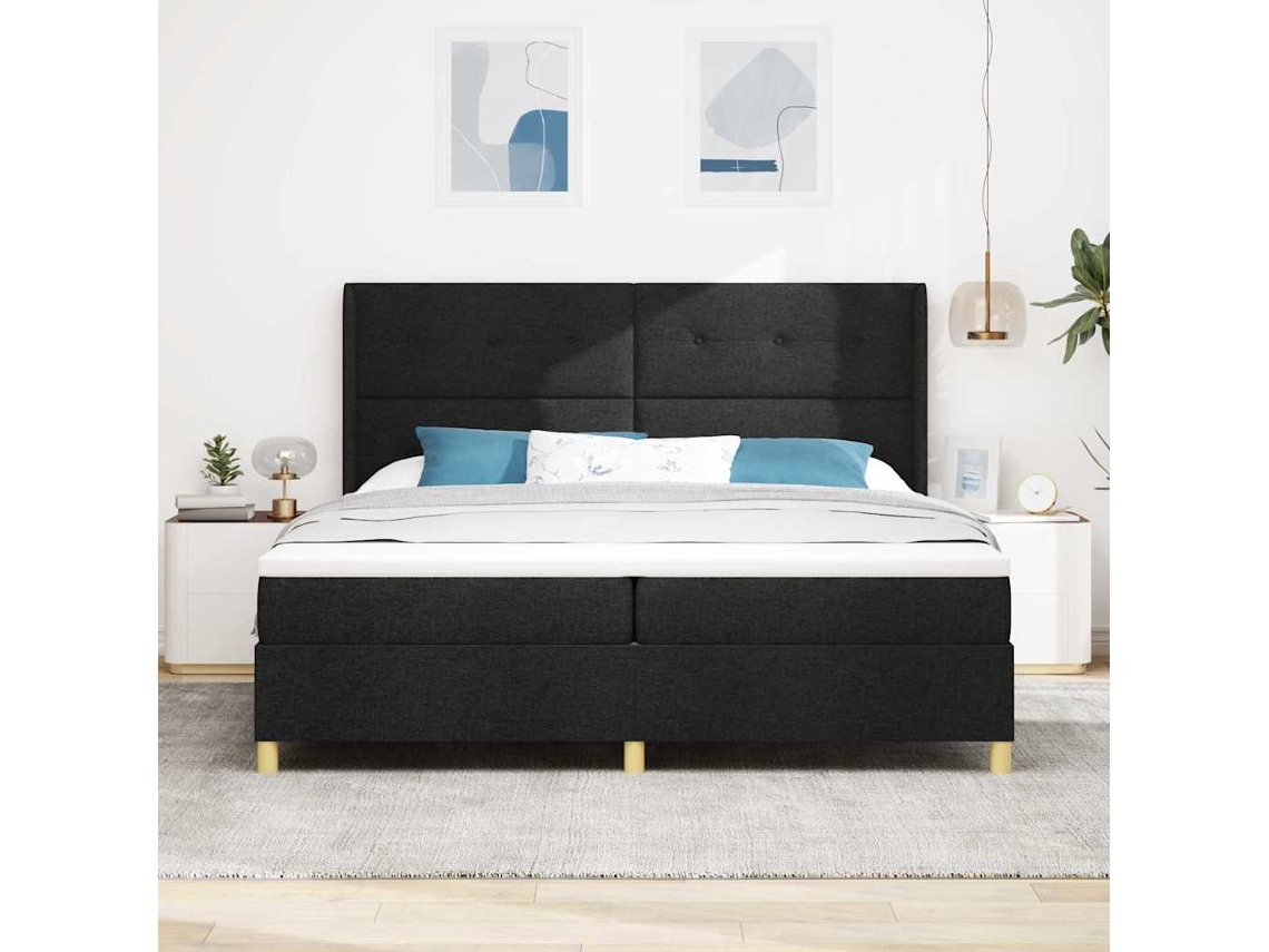 Vidaxl Cama Box Com Cabeceira Preto 200 X 200 Cm Tecido