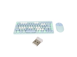 Combo Teclado E Mouse Sem Fio 2.4ghz 86 Teclas Design Colorido Com Receptor Usb Azul