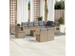 Vidaxl 11 Pcs Conjunto Sofás De Jardim C/ Almofadões Vime Pe Bege