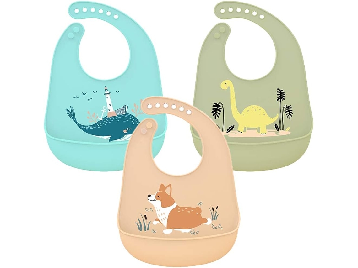 Conjunto De 3 Biberões De Silicone Para Bebê, Impermeáveis, Alimentação, Com Bandeja Para Recolher Gotas, Fácil De Limpar, Ideal Para Cri...