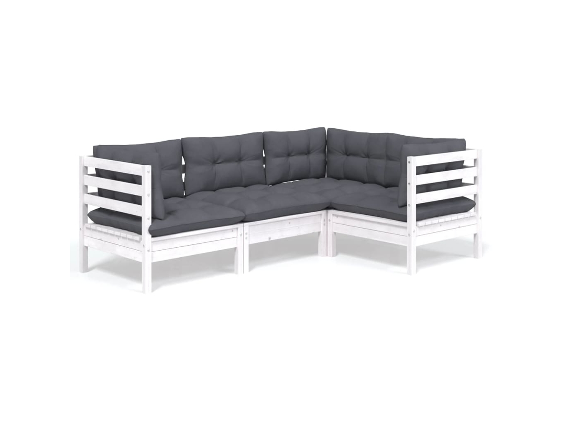 Conjunto de 4 Lounge de Jardim com Almofadões Pinho Branco MAISON EXCLUSIVE