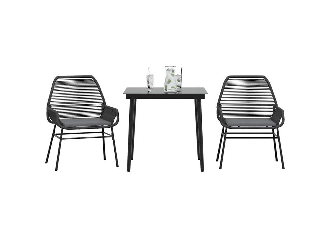 Vidaxl 3 Pcs Conjunto Jantar Jardim Almofadões Vime Pe Vidro Preto