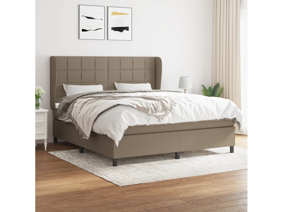 Vidaxl Cama Com Molas/colchão 160x200 Cm Tecido Castanho-acinzentado