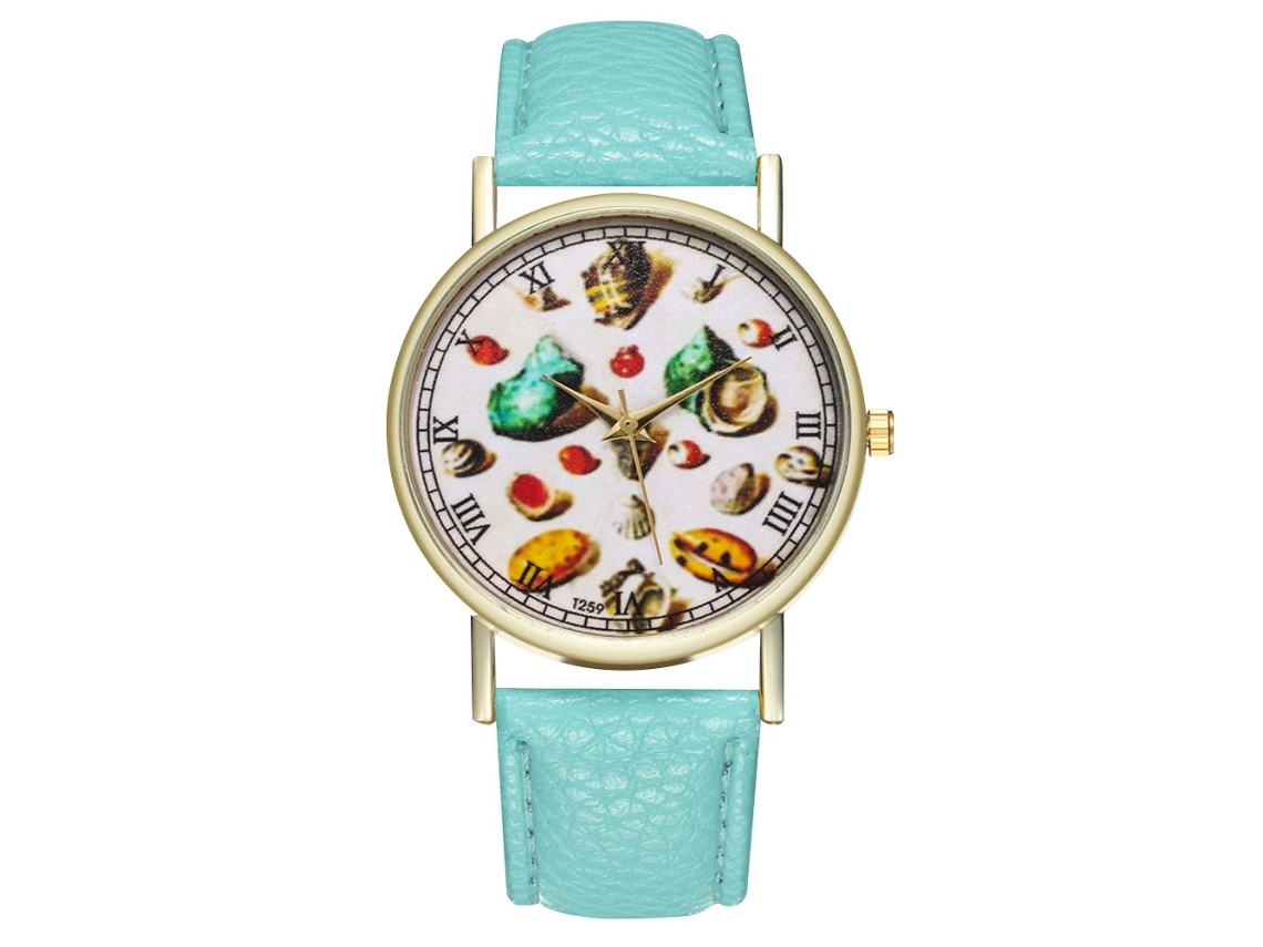 Reloj De Cuero Pu Para Mujer Y Hombre Con Dial Redondo Patrón De Concha Cuarzo Color Verde Menta