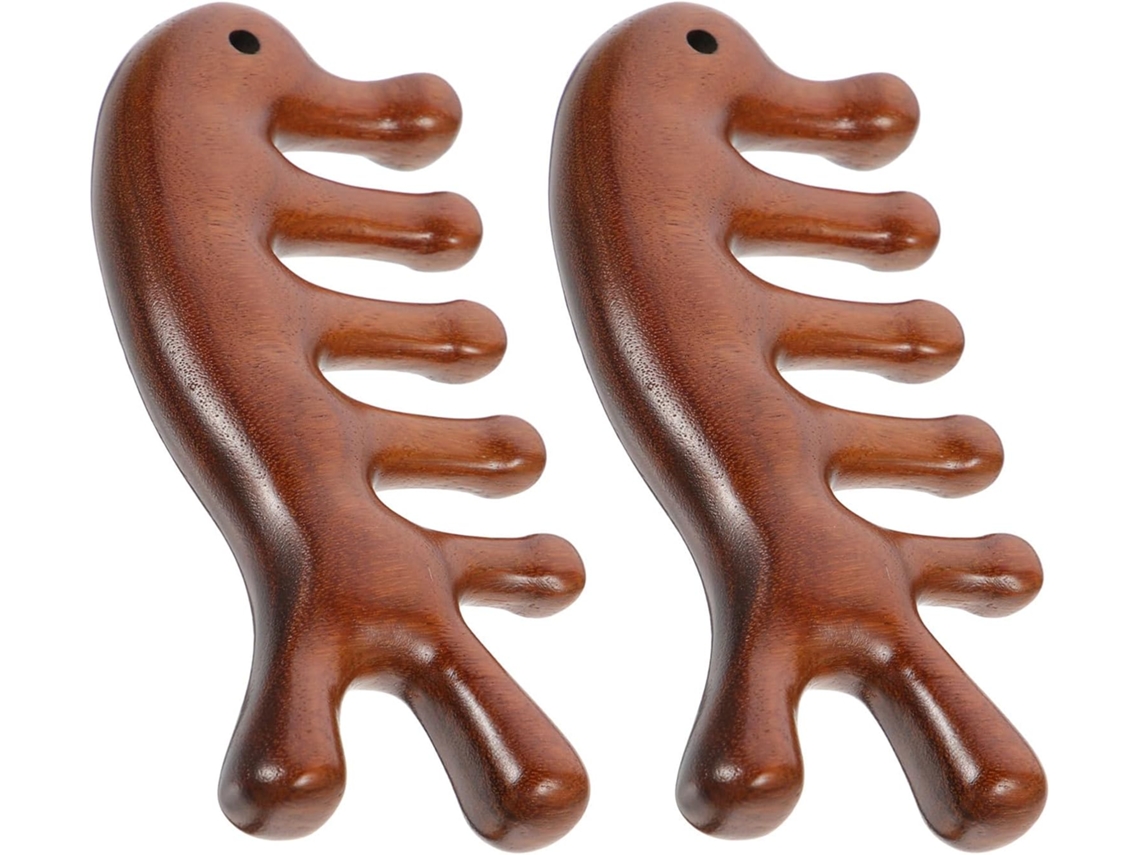 Conjunto de 2 canetas longas de sândalo natural para massagem capilar.