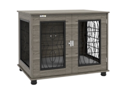 Caixa Para Cachorro Com Almofada Para Deitar, Até 20kg/50cm De Comprimento Corporal, Metal, 80x56x63cm, Decoração Cinza/madeira