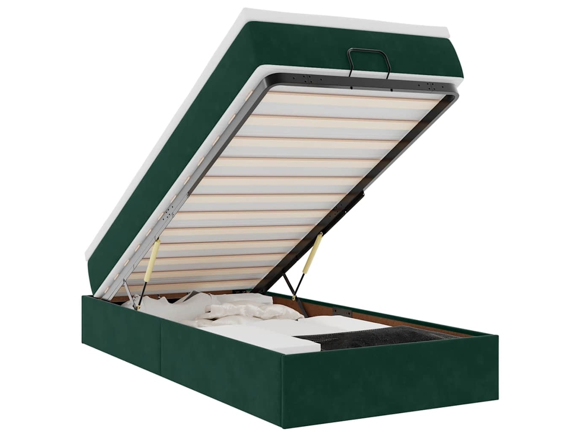 Estrutura de Cama Otomana com Colchão 80x200 cm Veludo Verde Escuro MAISON EXCLUSIVE