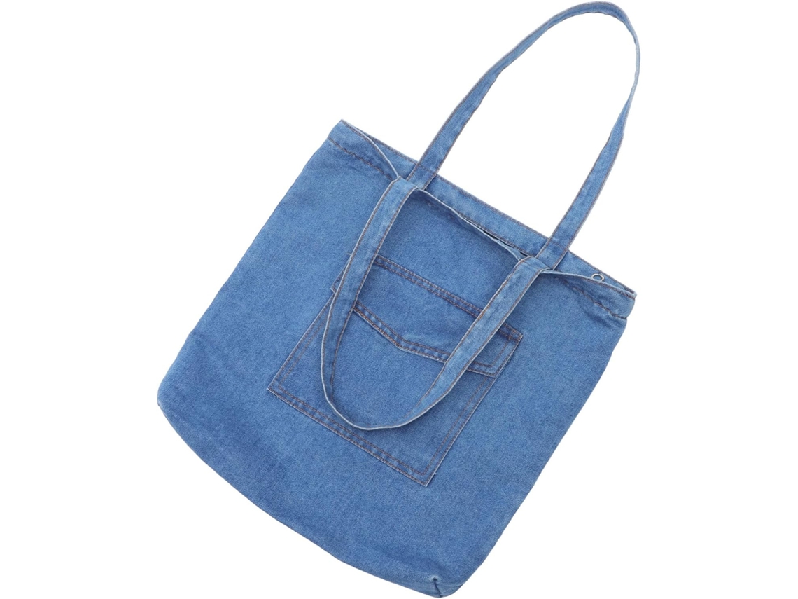 Bolsa De Ombro Feminina Casual Em Jeans Com Grande Capacidade, Azul Claro.