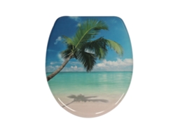 Assento Oval Em Duroplaste Com Fecho Suave, Design Praia Com Palmeiras Tropicais.