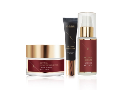 Sérum Pro Retinol 30ml Hidratante Noturno Pro Retinol 50ml Creme para os Olhos Ouro 24k 15ml Erth Skin London