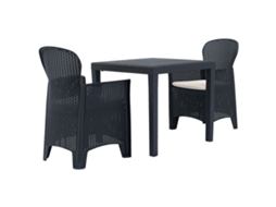 Vidaxl Conjunto Bistrô 3 Pcs Plástico Antracite Com Aspeto De Vime