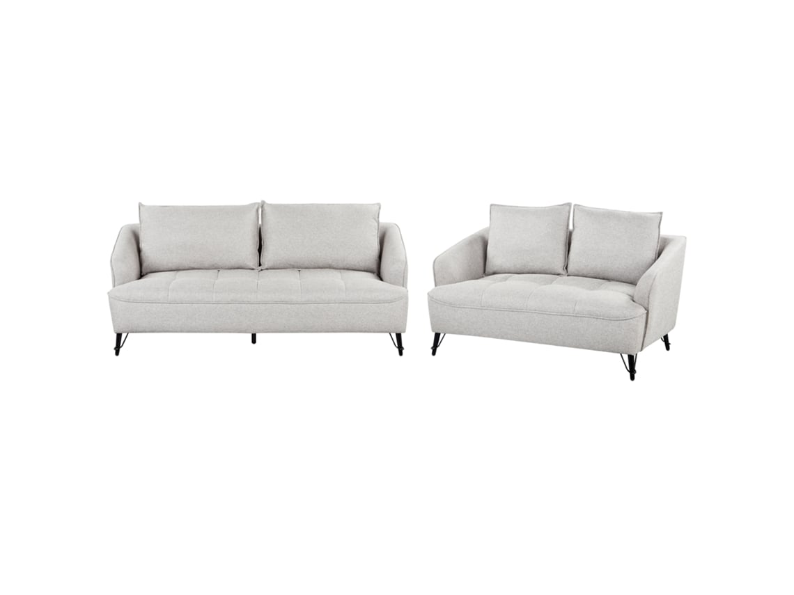 Conjunto De Sala De Estar Beliani Hobro De Tela Gris 196x85x87