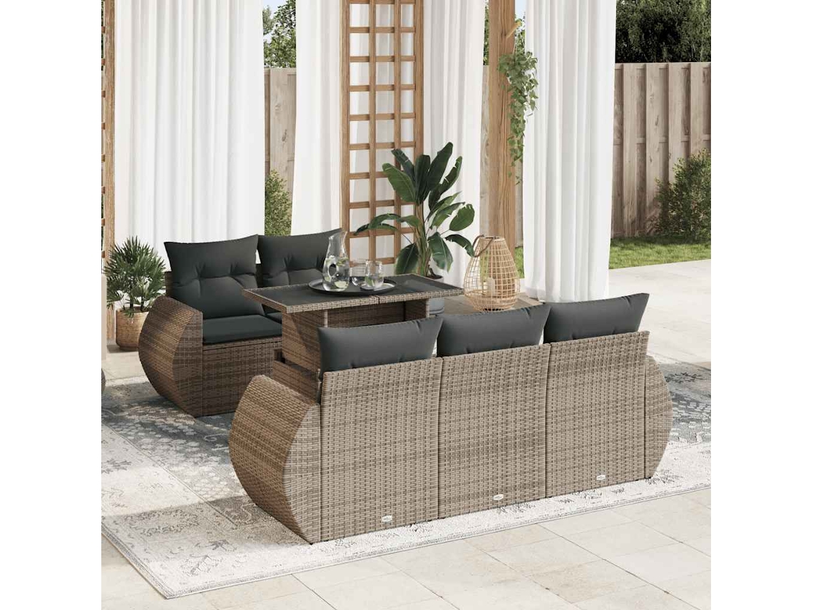 Vidaxl 6 Pcs Conjunto Sofás De Jardim Com Almofadões Vime Cinzento