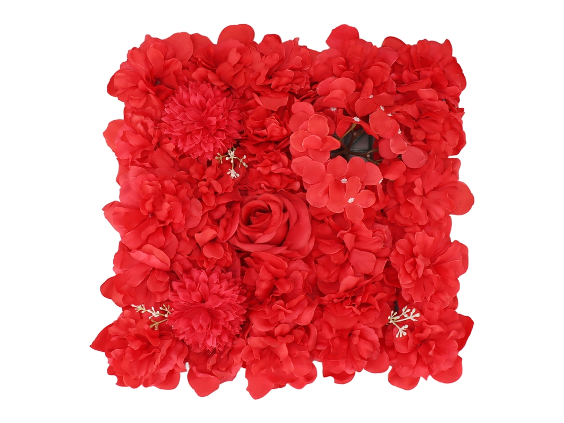 Painel de Parede de Flores Artificiais Seda Rosa Decor Casamento Fundo 15x15in Vermelho