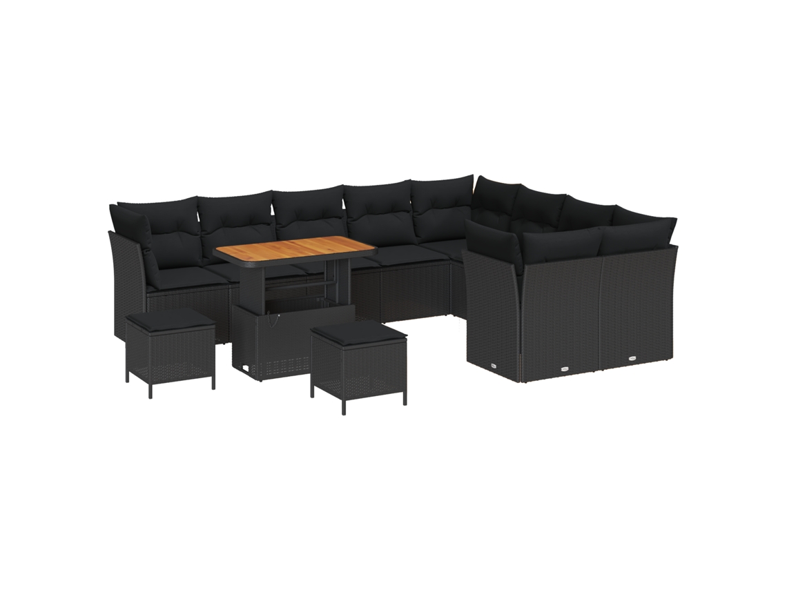 Conjunto 12 Sofá De Jardim Vidaxl Preto Vime Pe (90 X 55 X 71 Cm)