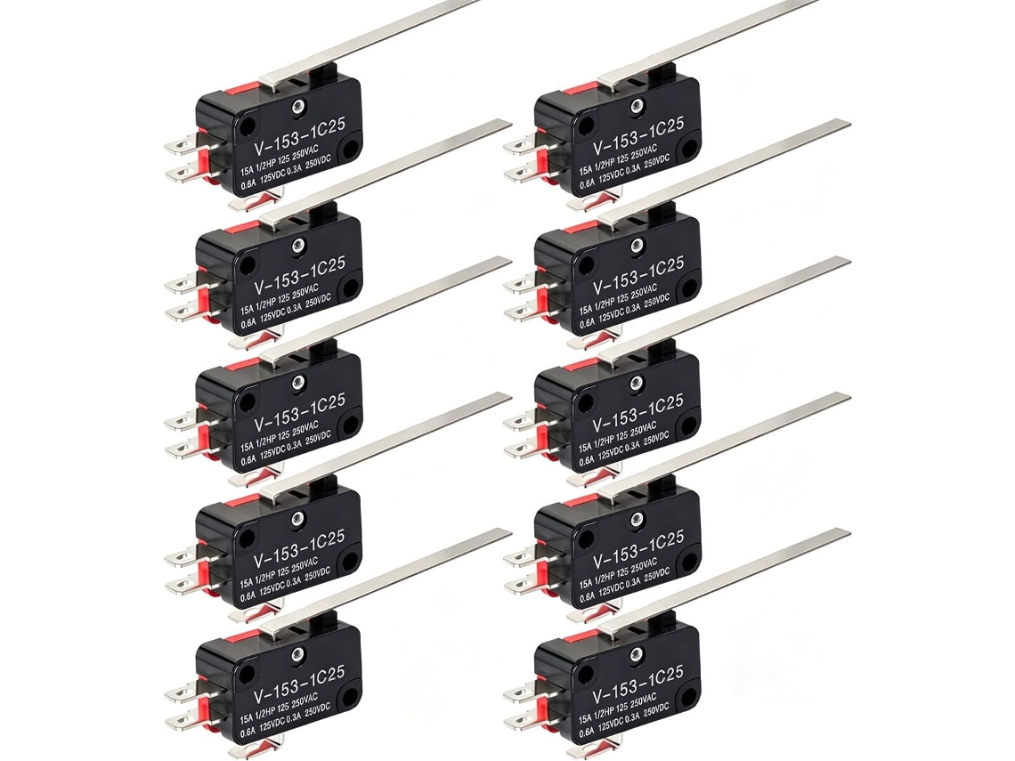 10pcs Micro Switch Hinge Lever 1no 1nc, 3pin Spdt Limit Switch Long Lever, Momentary Push Button Actuator