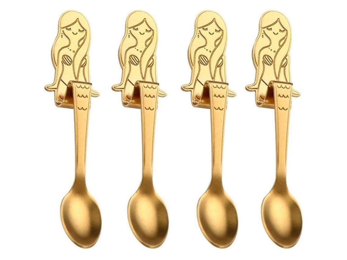 2026 cucharas Sirena de Acero Inoxidable 304 para Café Té Postre Bebida Pack de 4 Oro