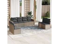 Vidaxl 8 Pcs Conjunto Sofás De Jardim C/ Almofadões Vime Pe Cinzento