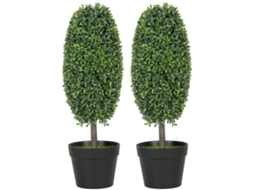 Conjunto De 2 Plantas Artificiais, Árvores Resistentes Aos Raios Uv Em Vasos, Plástico, Cimento, Verde