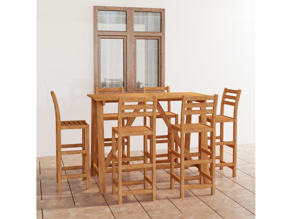 Vidaxl 7 Pcs Conjunto De Bar Para Exterior Madeira De Acácia Maciça