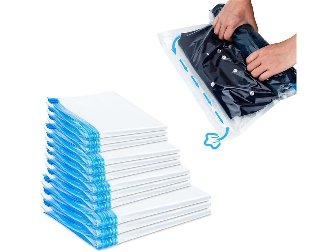 Pacote Com 10 Sacos De Armazenamento A Vácuo Transparentes Fecho Enrolar (40 X 60) - Perfeitos Para Roupas, Roupas Cama E Muito Mais