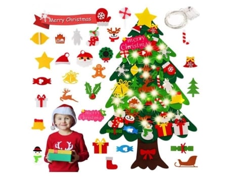 Árvore de natal de feltro 113cm com luzes led decoração de árvore de natal vitrine 35 peças diy enfeites de natal destacáveis presentes AMOUNE