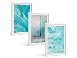 Conjunto De Pinturas Tons De Azul, Padrões Abstratos Espelharte (3 Peças 40x60 Cm)