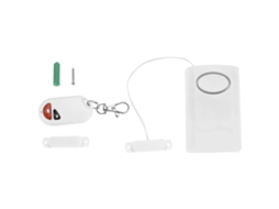 Sistema de segurança para portas e janelas com alarme de intrusão, sensor magnético e controle remoto.