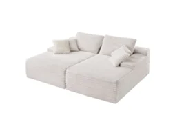 Sofá Chaise Longue 2 Lugares Em Tecido Cotelê Bege E Chaise Longue Em Veludo Cotelê Tekmaquinas