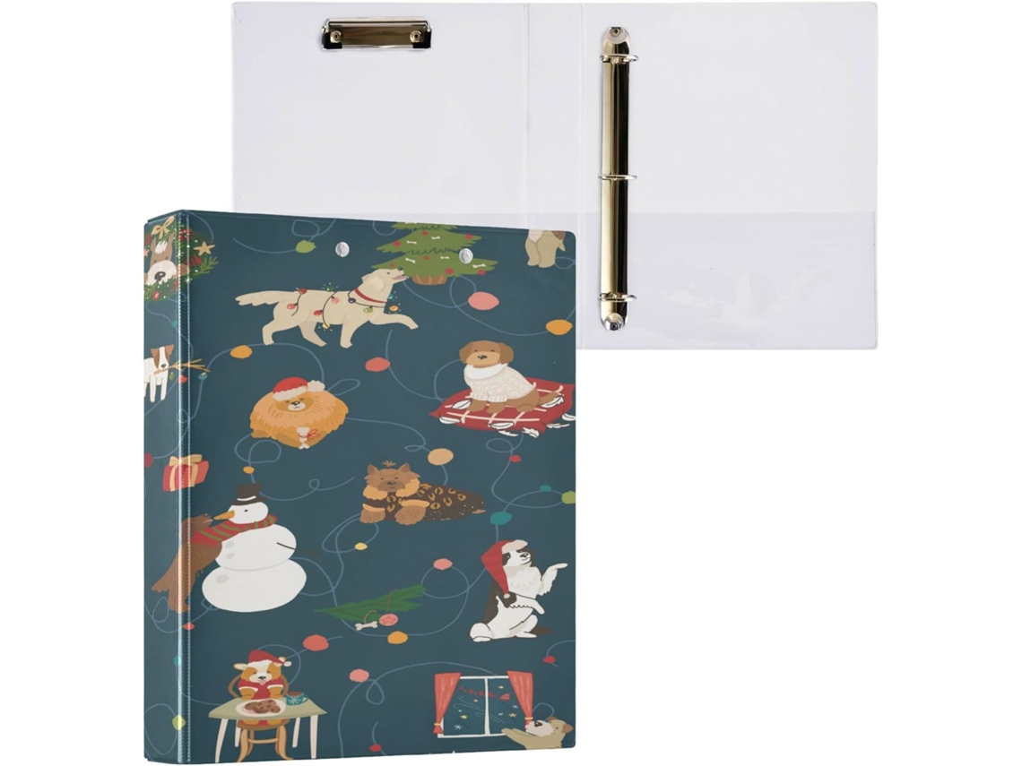 Pacote com 1 Pasta de 3 Argolas 3,8 Cm Capa Bolso, 1/2 Pastas para Escola, Dura, Festa Natal, Cães e Animais e