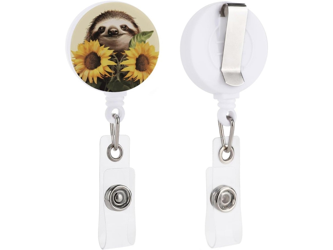 Porta Crachá Retrátil Com Clipe, Divertido, Com Estampa De Girassol E Bicho Preguiça Chaveiro Fofo Crachá