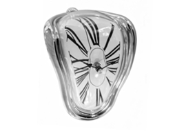 Relógio De Mesa Surrealista Prateado Com Design Curvo