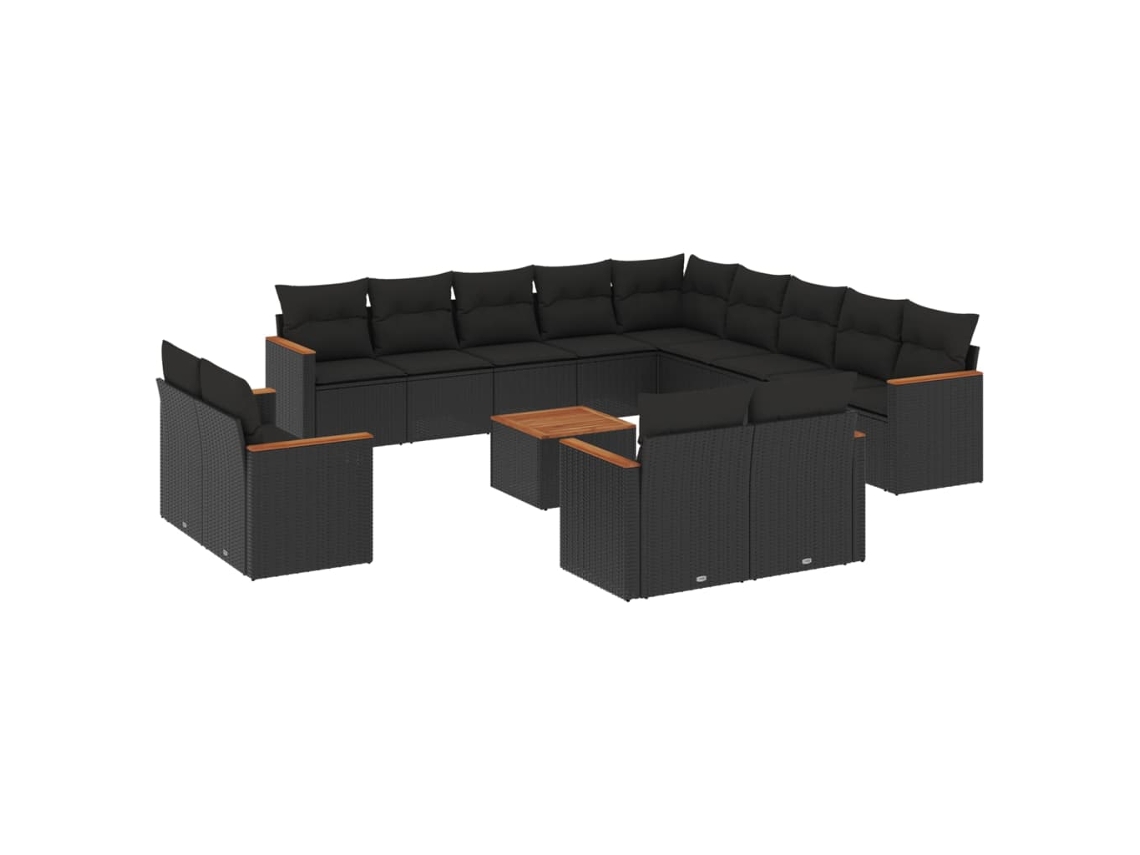 Conjunto de 14 Sofás para Jardim com Almofadões Vime Pe Preto MAISON EXCLUSIVE (N/A)