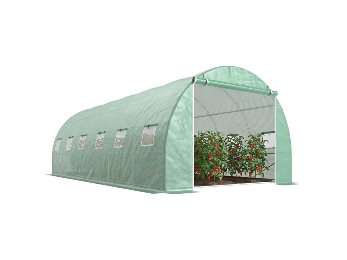 Estufa Tipo Túnel 600x300x200 Cm com Porta 12 Janelas Cobertura de Pe 140g/ para Cultivo de Plantas e Verduras Verde pt