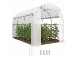 Estufa de Jardim 6m² Dimensões 3x2m com Porta 2 Painéis Laterais Enroláveis com Zíper 6 Janelas Branca