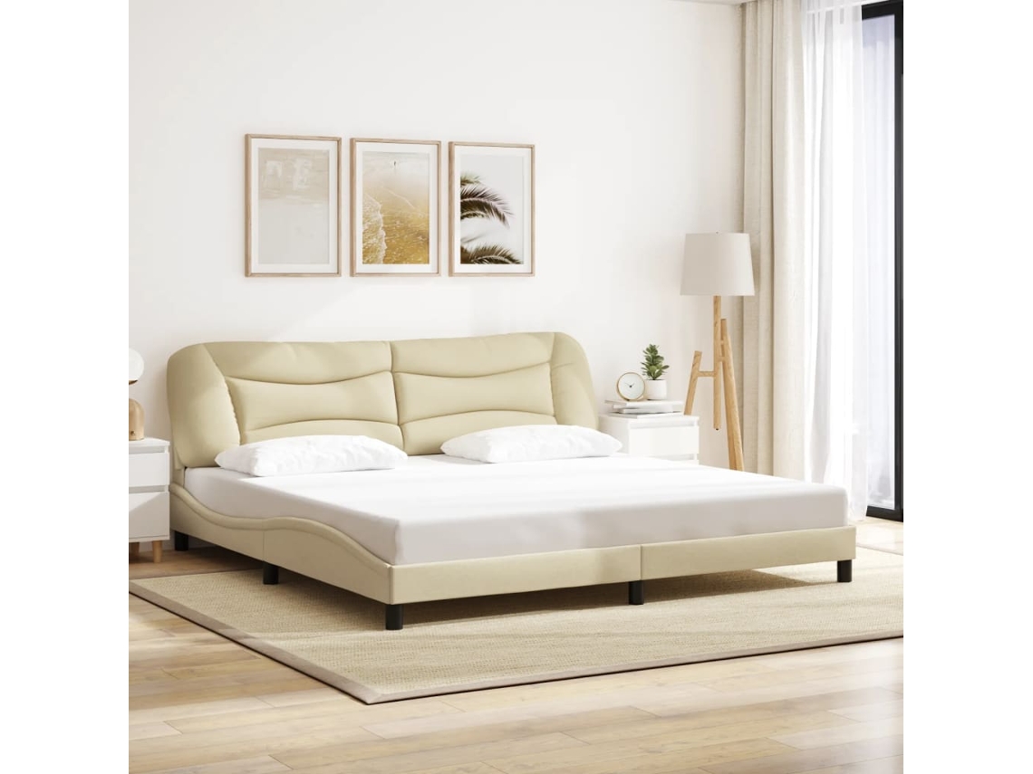 Estrutura De Cama Sem Colchão 200x200 Cm Tecido Cor Creme