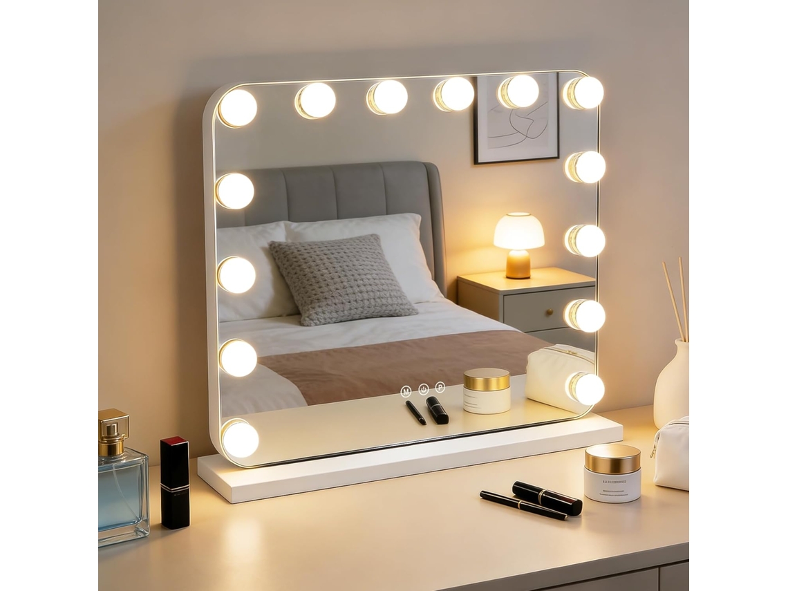 Nettlife Espelho De Maquilhagem Led Hollywood 50 × 40 Cm - Espelho De Mesa Sensível Ao Toque E Com Intensidade Ajustável, 3 Modos De Luz