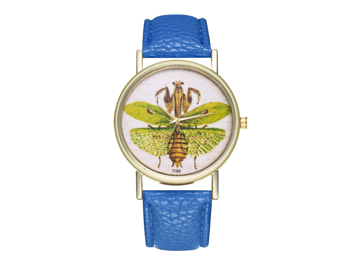 Reloj Unisex De Cuarzo Con Correa De Cuero Pu Y Dial Romanos Patrón Insecto Azul Real