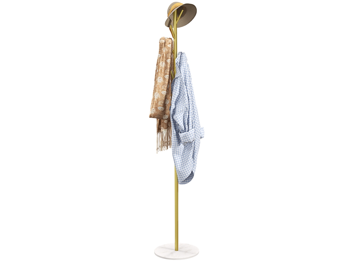 Cabide Independente com 8 Ganchos. Base de Mármore e Aço. Ø32x164cm. Ouro Ge