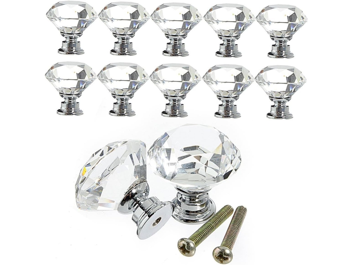 Conjunto De 10 Puxadores Cristal Homoyoyo 30mm Com Base Em Liga Zinco Para Armários E Gavetas Cozinha