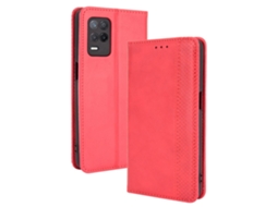 Capa Fecho Fundo Para Realme Realme V13 5g/8 5g Pele Sintética Magnética Vintage Vermelho