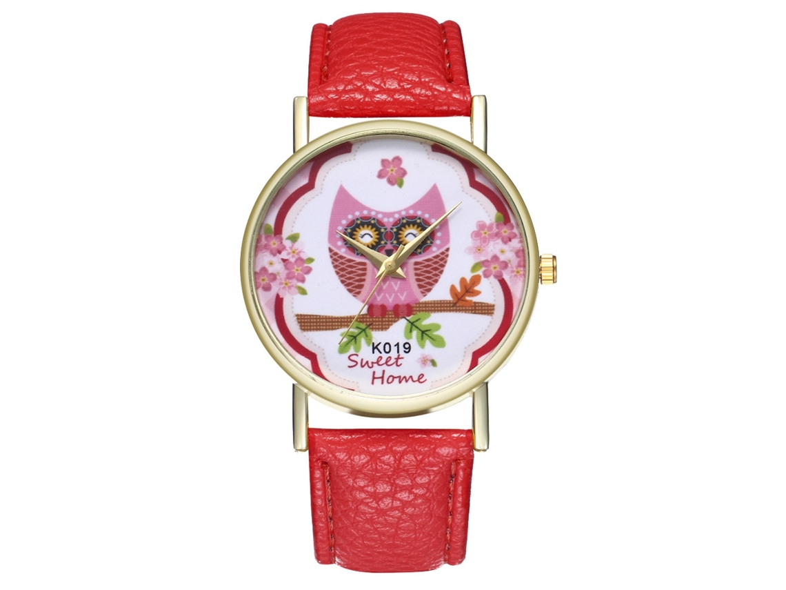 Reloj De Pulsera De Cuarzo Con Correa De Pu Y Dial Redondo Patrón Cartoon Zhoulianfa Rojo