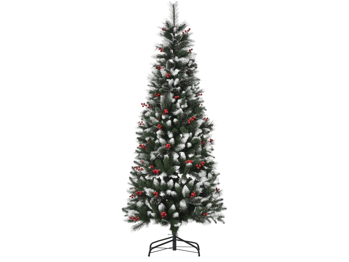 Árvore Natal 180cm 539 Ramos 51 Bagas Pvc Suporte Metálico Verde